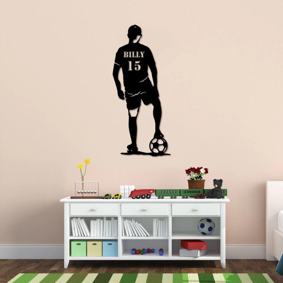Soccer Wall Decor - Personalized Cut Metal Sign - Custom Name, Number - Gift for Soccer Player