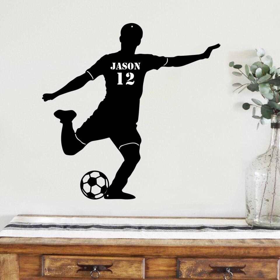 Soccer Wall Decor - Personalized Cut Metal Sign - Custom Name, Number - Gift for Soccer Player