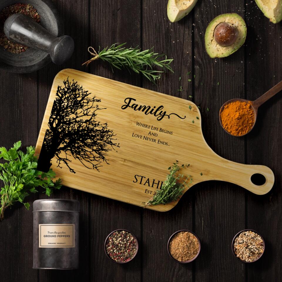 Family, Where Life Begin and Love Never Ends - Personalized Cutting Board - Gift for Parents