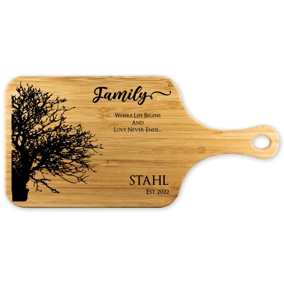 Family - Where Life Begin and Love Never Ends - Custom Wooden Cutting Board for Parents/ Grandparent/ Husband/ Wife - 212IHNVSWB878