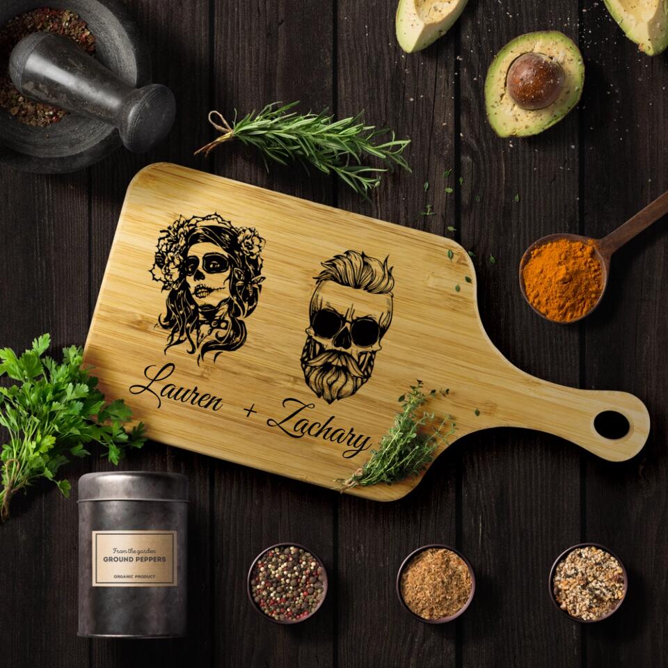 Skull Wooden Cutting Board With Name - Personalized Cutting Board