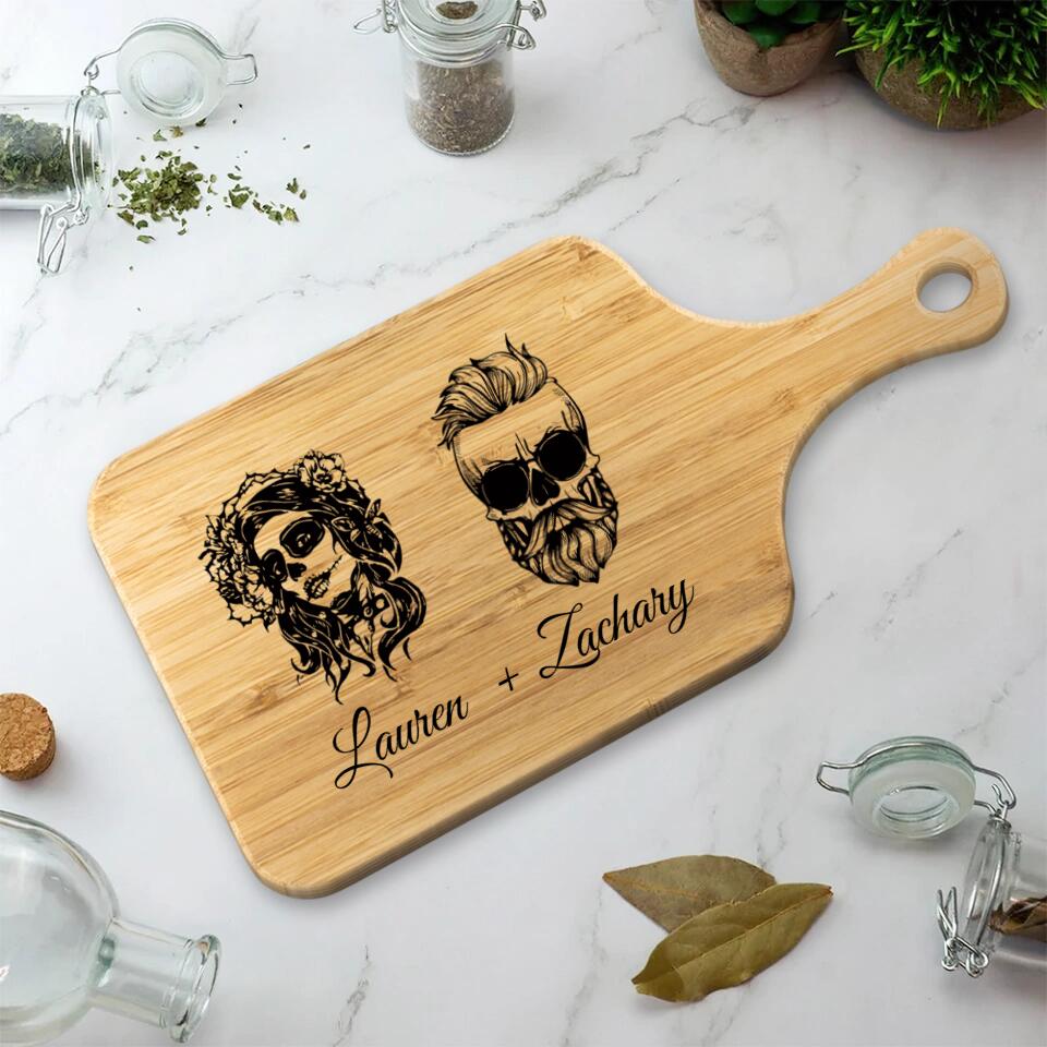 Skull Wooden Cutting Board With Name - Personalized Cutting Board