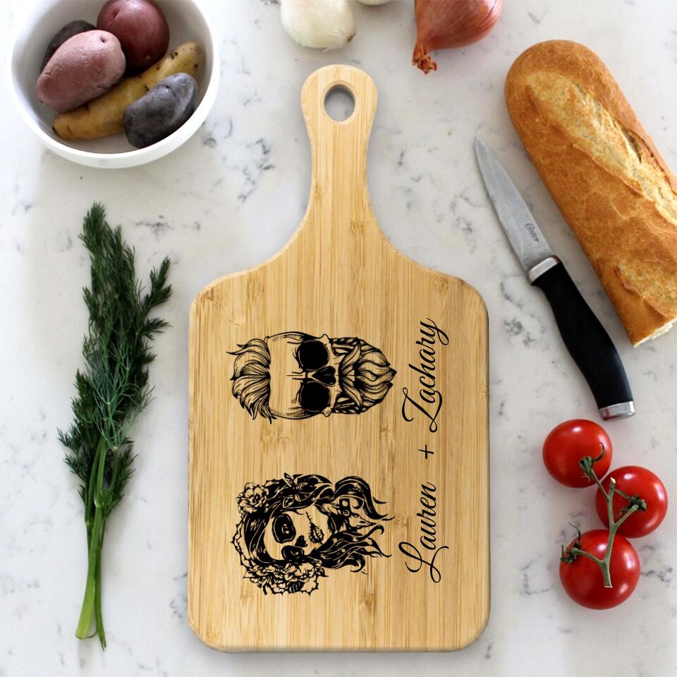 Skull Wooden Cutting Board With Name - Personalized Cutting Board