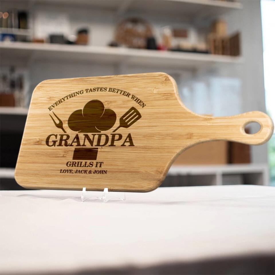 Everything Tastes Better When Grandma Grandpa Makes It Custom Wood Cutting Board Christmas Gift