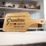 Everything Tastes Better When Grandma Grandpa Makes It - Personalized Name Nickname - Custom Grandchildren Names - Wood Cutting Board - Best Christmas Gift for Grandma Grandpa - Home Kitchen Decor - 211ICNNPWB280