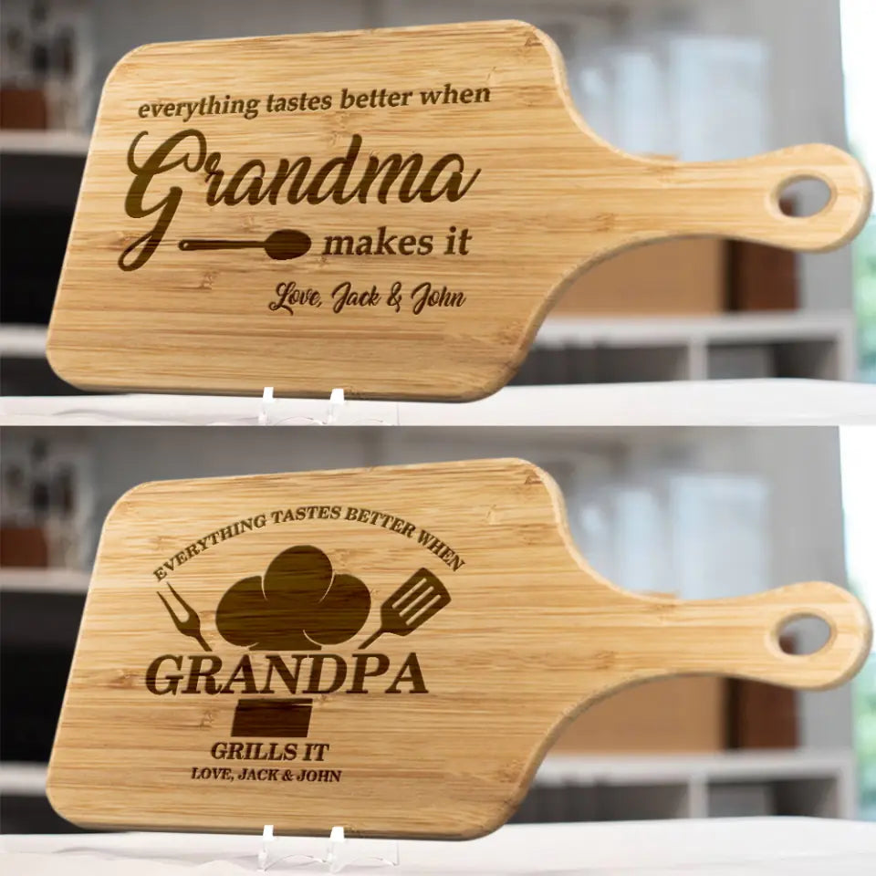 Everything Tastes Better When Grandma Grandpa Makes It Custom Wood Cutting Board Christmas Gift