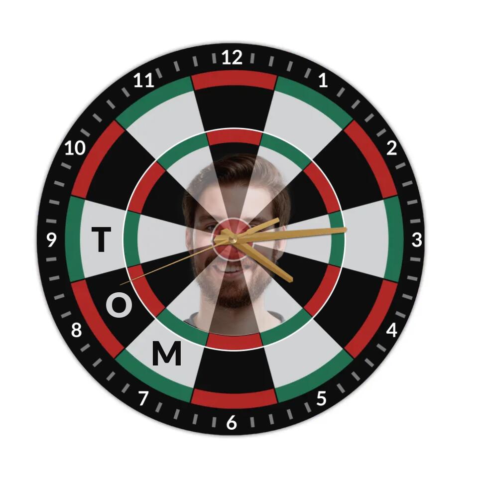 Personalized Photo And Name - Customized Dart Board Wall Clock - Funny Game Room Decor - Gift for Dart Board Lover - 210ICNNPWC047