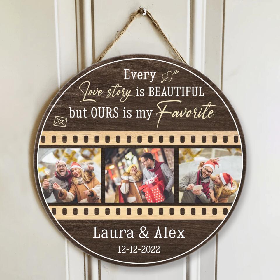 Couple Wooden Sign Every Love Story Is Beautiful Custom Round Wooden Sign Christmas Gifts