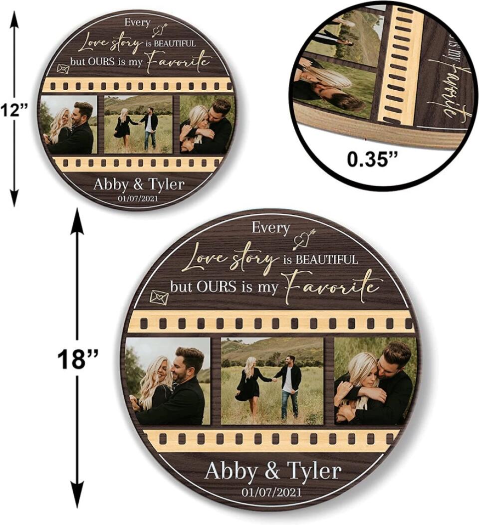 Couple Wooden Sign Every Love Story Is Beautiful Custom Round Wooden Sign Christmas Gifts