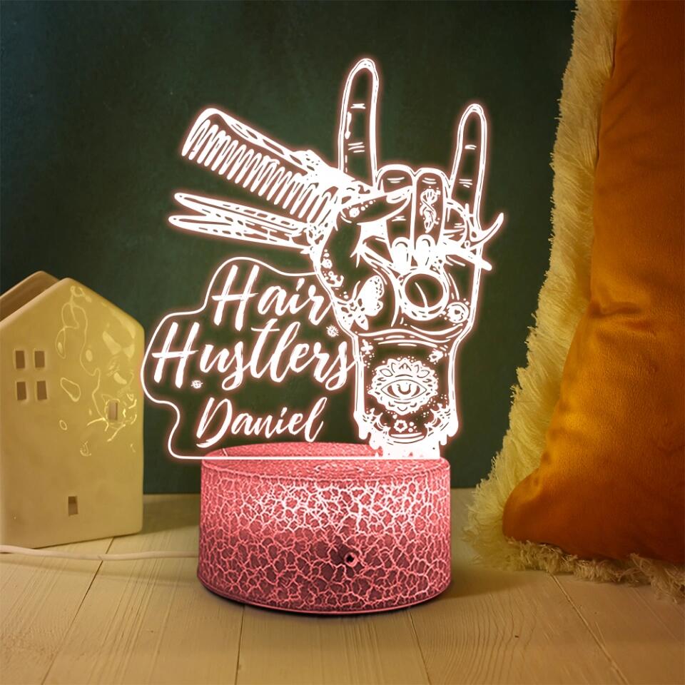 Hair Hustle, Hairdressers 3D Led Light - Custom Name Led Light