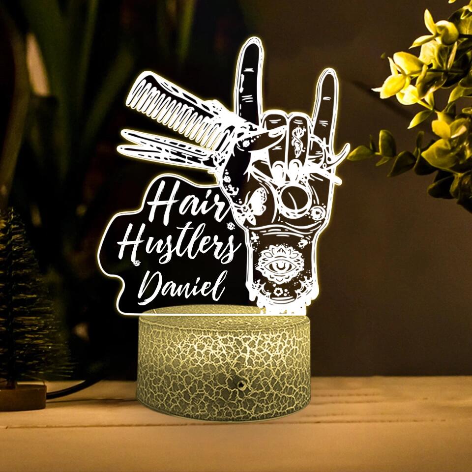 Hair Hustle, Hairdressers 3D Led Light - Custom Name Led Light