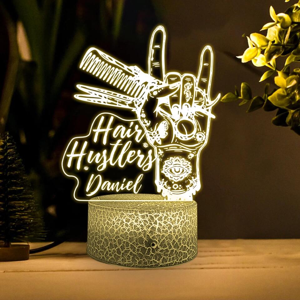 Hair Hustle, Hairdressers 3D Led Light - Custom Name Led Light