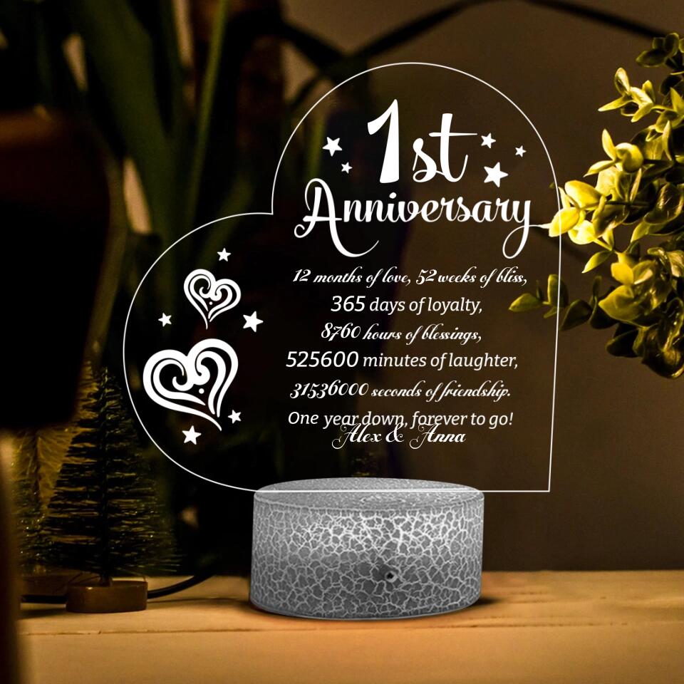 1st Anniversary, One Year Down Forever To Go - Personalized 3D Led Light - First Anniversary Gift
