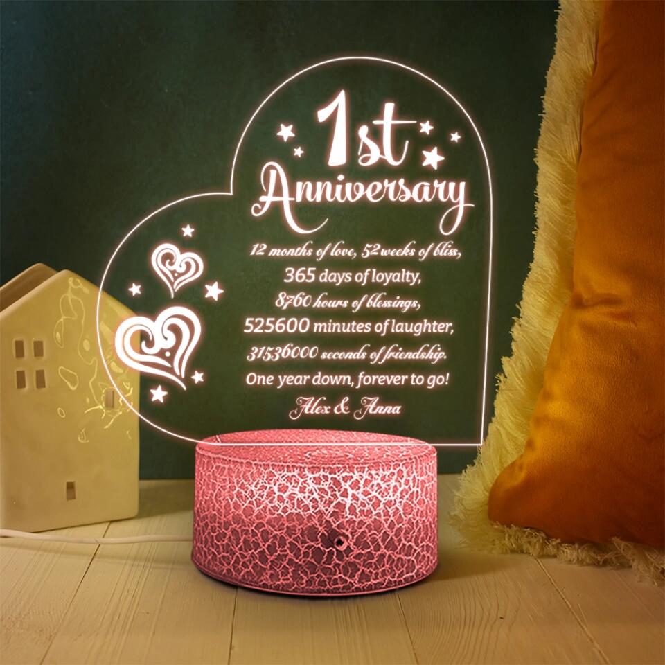 1st Anniversary, One Year Down Forever To Go - Personalized 3D Led Light - First Anniversary Gift