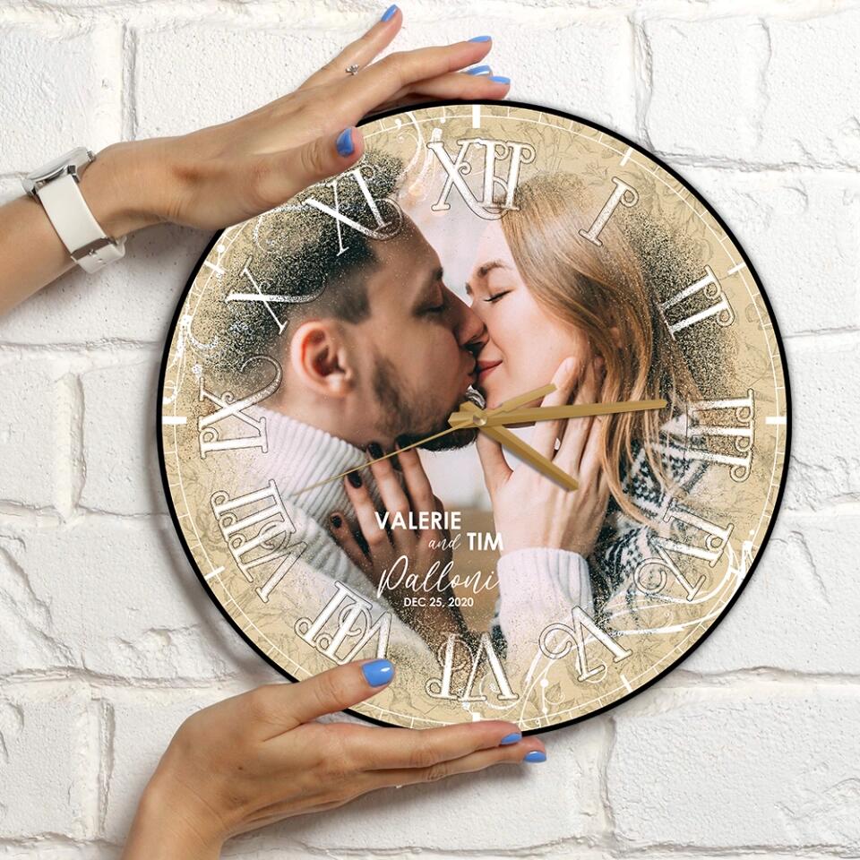 Personalized Photo Wall Clock - Family Name Clock - Custom Clocks For Wall - Unique Wall Clock - Best Gift for Parents/ Couple/ Husband and Wife - 211IHNBNWC870