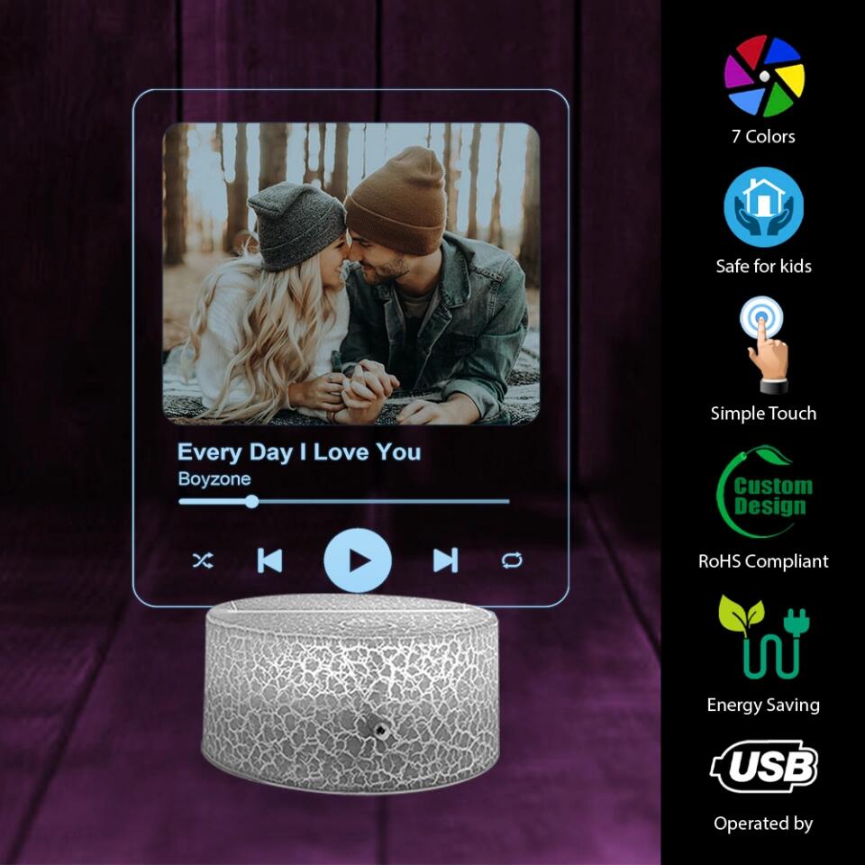 Personalized Valentine Gifts - Custom Favorite Song Name And Singer Custom 3D Light Anniversary Gift For Couples