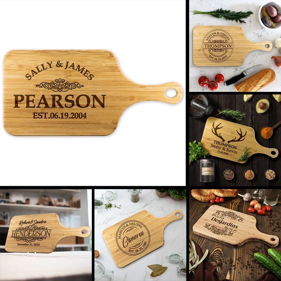 Custom Name And Date In Different Styles - Housewarming Gifts - Custom Wooden Cutting Board