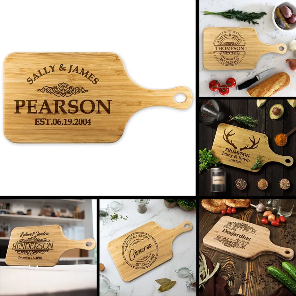 Custom Name And Date In Different Styles - Housewarming Gifts - Custom Wooden Cutting Board