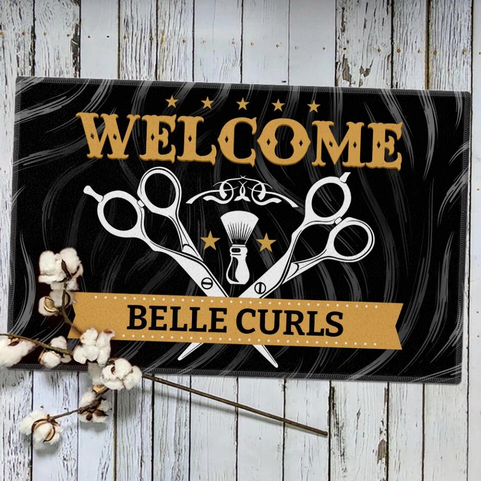 Welcome With Scissors Personalized Doormat