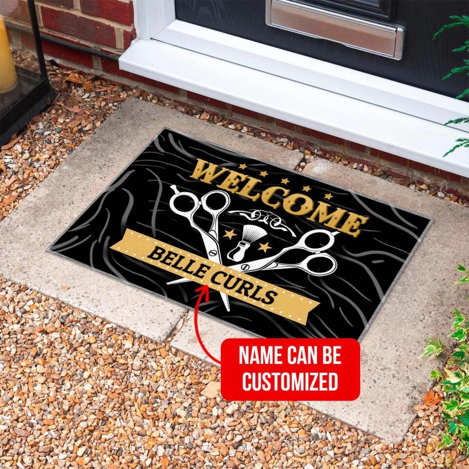 Welcome With Scissors Personalized Doormat