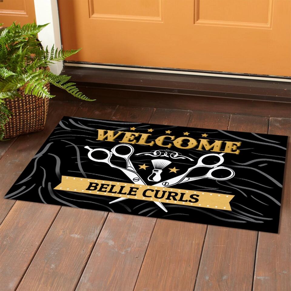 Welcome With Scissors Personalized Doormat
