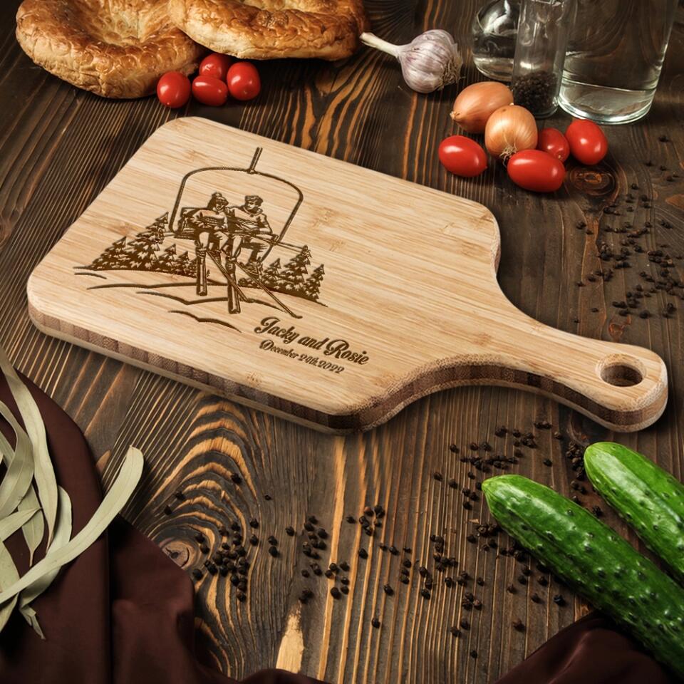 Ski Couple Names & Date Personalized Wood Cutting Board