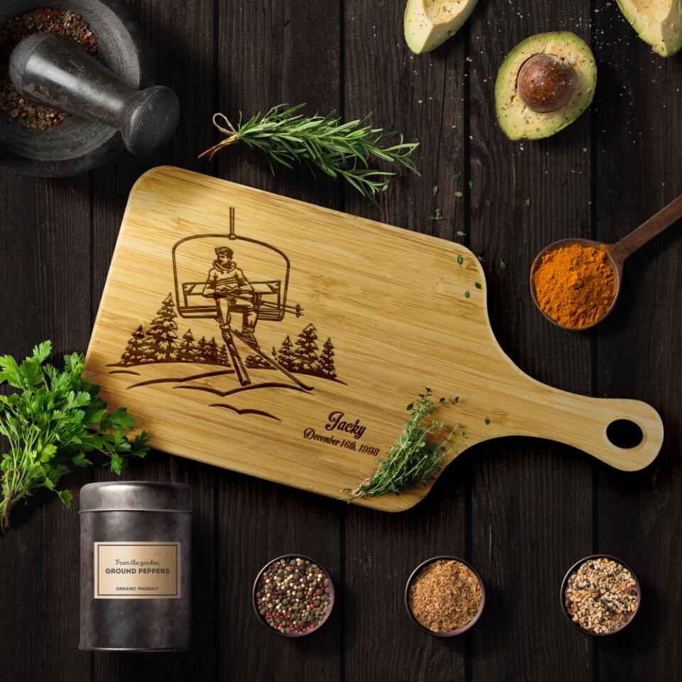 Ski Couple Names & Date Personalized Wood Cutting Board