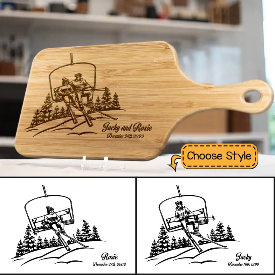 Ski Couple Names & Date Personalized Wood Cutting Board