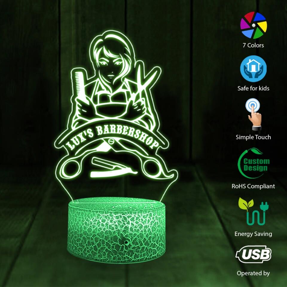 Custom Barbershop's Name, Salon Name - Personalized 3D Led Light - Gift for Hairdresser or Hairstylist
