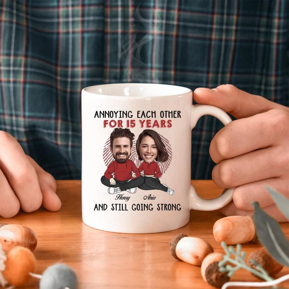 Annoying Each Other - Custom Funny Face Accent Mug - Funny Gift For Couples