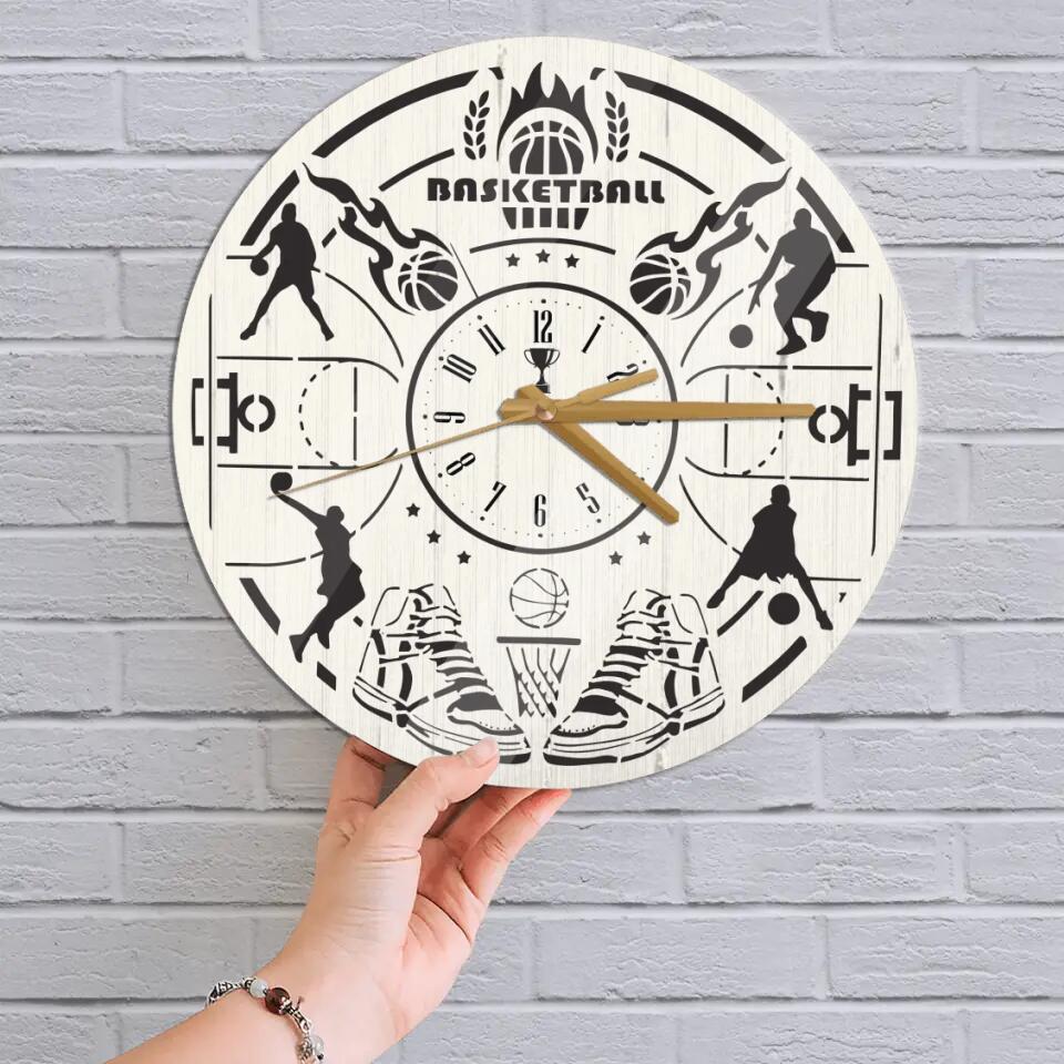 Basketball Wall Clock - Made of Wood decoration of your children's room in a unique way - Great present for Basketball lovers - 212IHPVSWC614