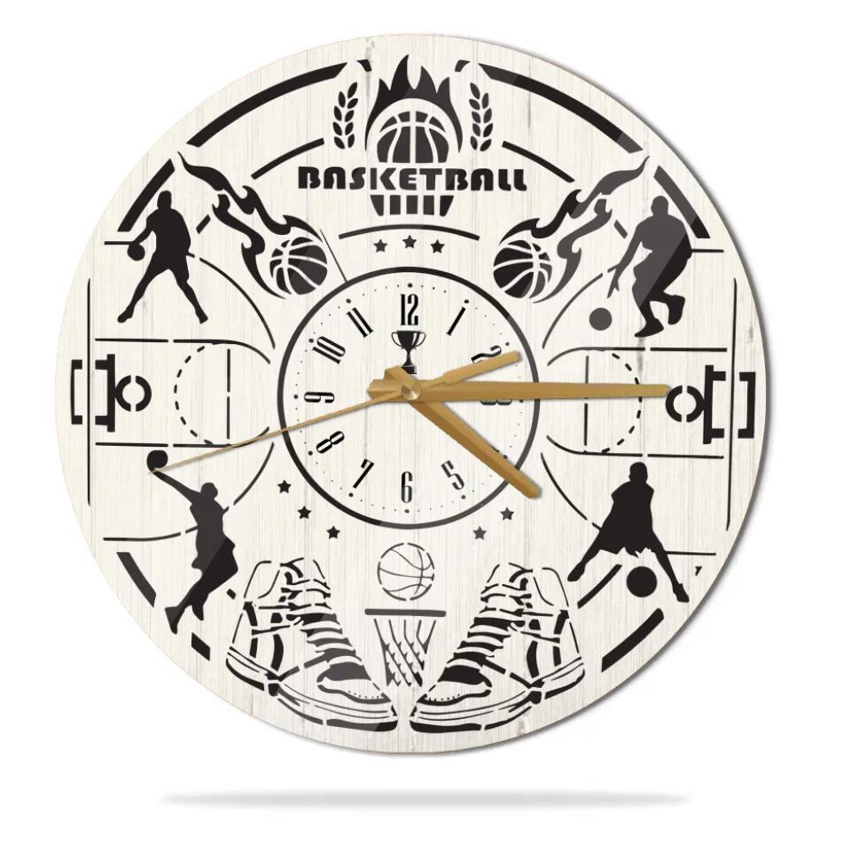 Basketball Wall Clock - Made of Wood decoration of your children's room in a unique way - Great present for Basketball lovers - 212IHPVSWC614