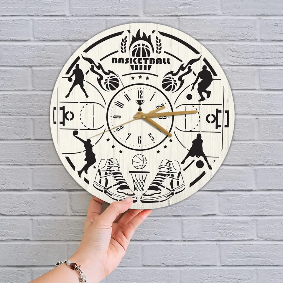 Basketball Wall Clock - Made of Wood decoration of your children&#39;s room in a unique way - Great present for Basketball lovers - 212IHPVSWC614
