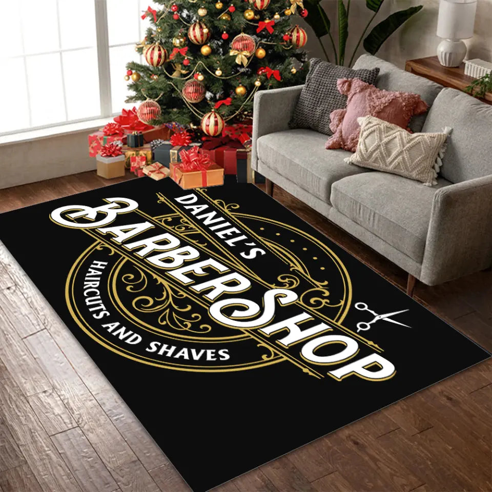 Barbershop Haircuts and Shaves Personalized Rug