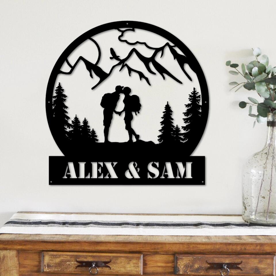 Hand In Hand Couple Cutting Art - Personalized Metal Sign