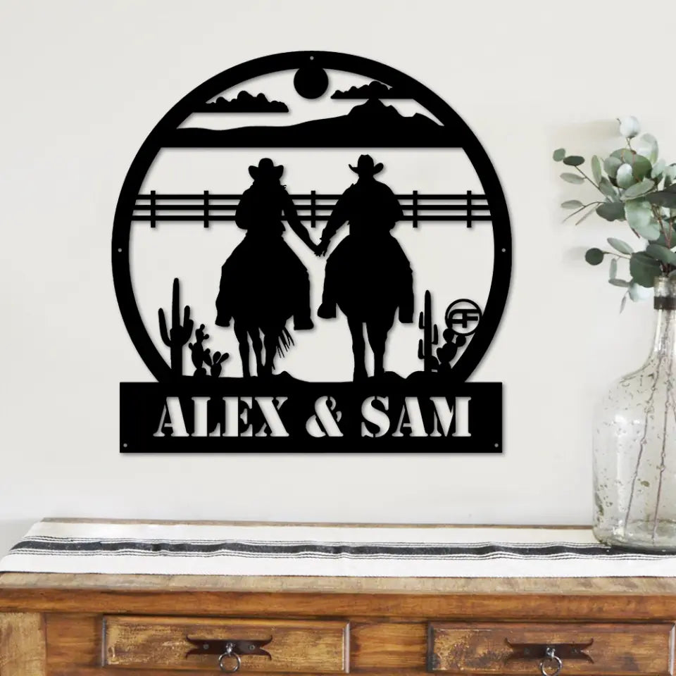 Hand In Hand Couple Cutting Art - Personalized Metal Sign