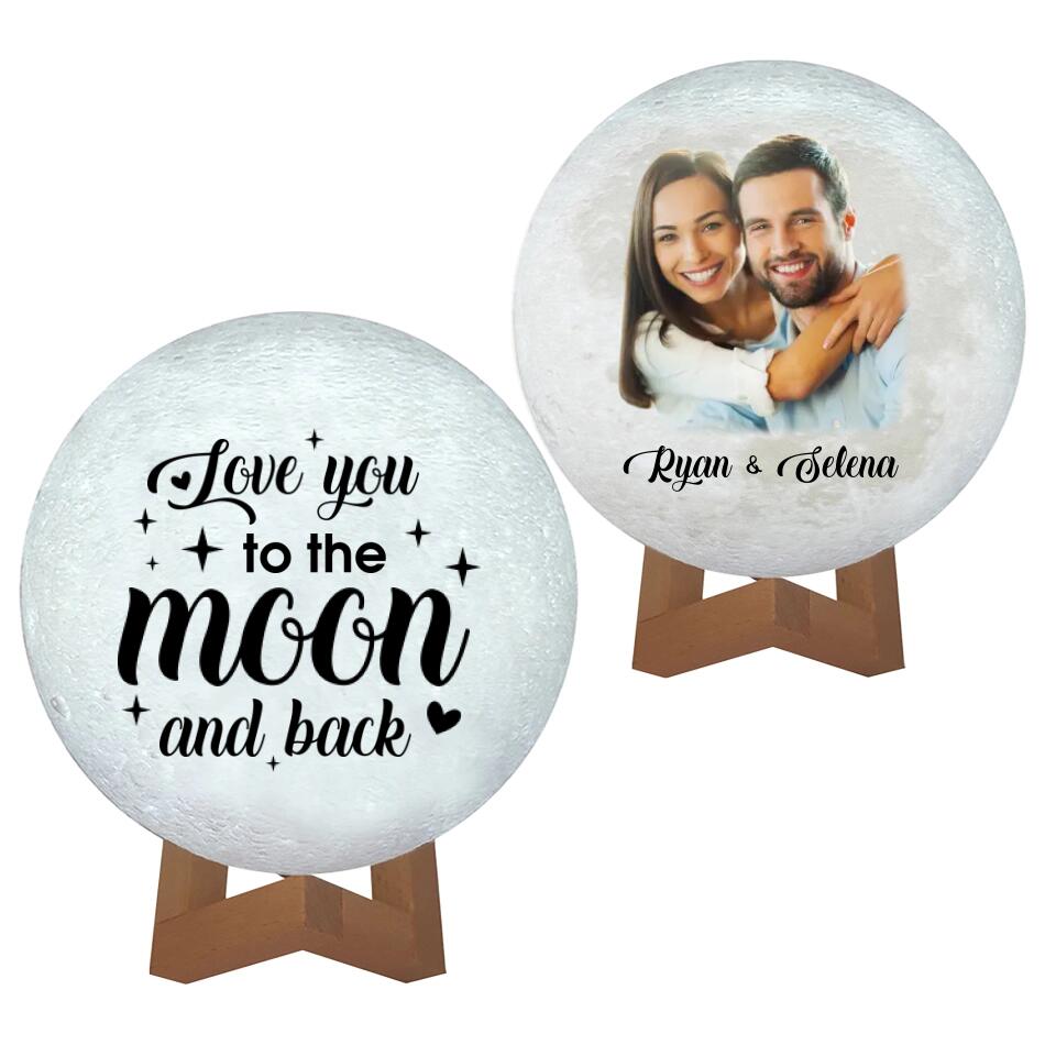 Personalized Valentine Gifts - Love You to The Moon and Back - Personalized Moon Lamp - Custom Image & Names - Couple Present