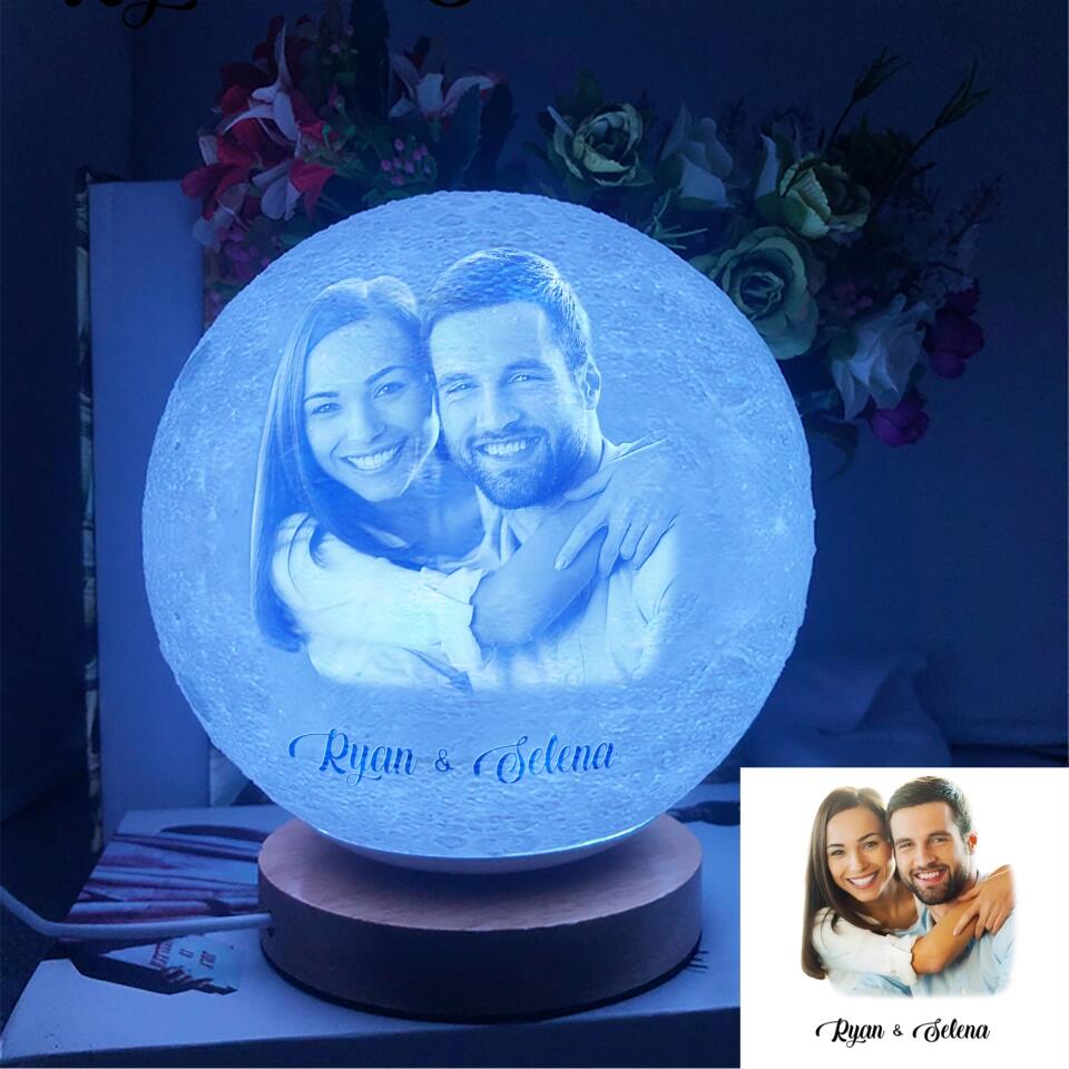Personalized Valentine Gifts - Love You to The Moon and Back - Personalized Moon Lamp - Custom Image & Names - Couple Present