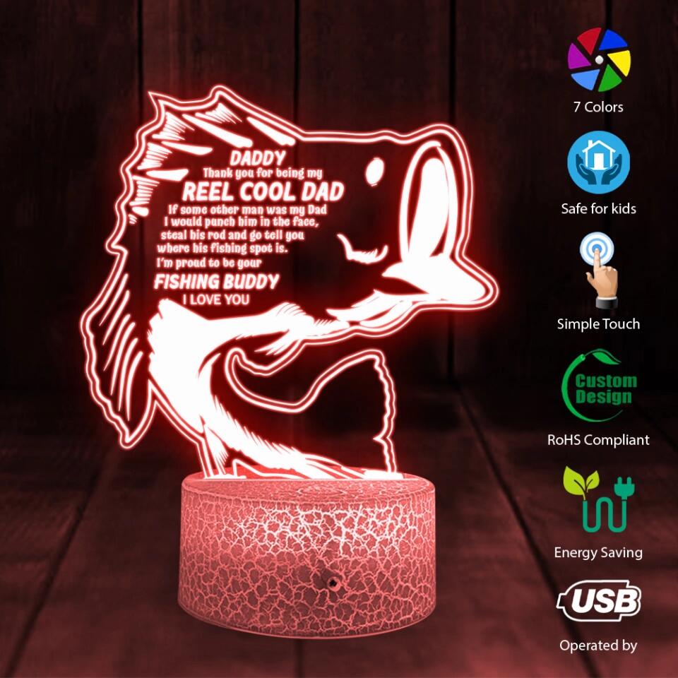 Daddy Thank You for Being My Reel Cool Dad - Fishing Buddy - Custom 3D Led Light - Father's Day Gift