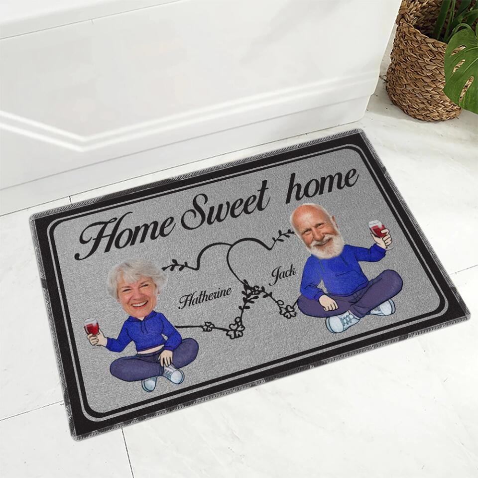 Home Sweet Home Chibi Couple - Housewarming Gifts - Custom Doormat - Anniversary Gift For Couples