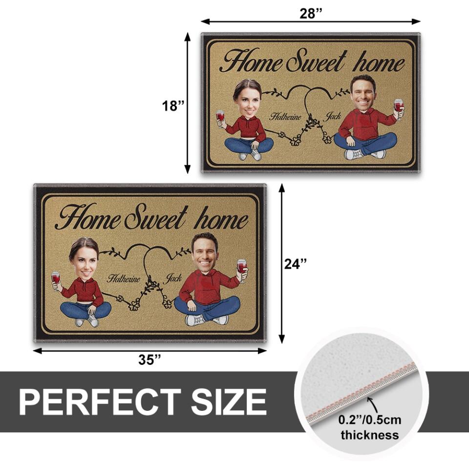 Home Sweet Home Chibi Couple - Housewarming Gifts - Custom Doormat - Anniversary Gift For Couples