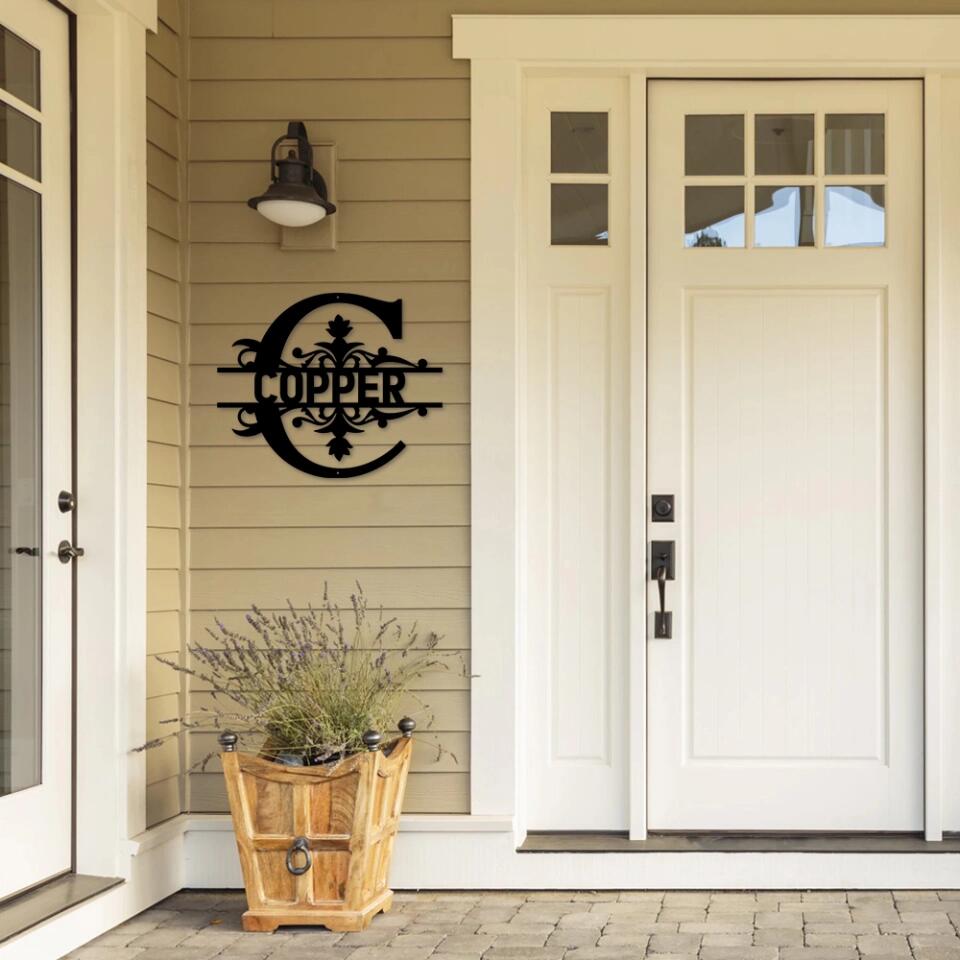 Big First Letter with Name - Personalized Monogram Metal Sign