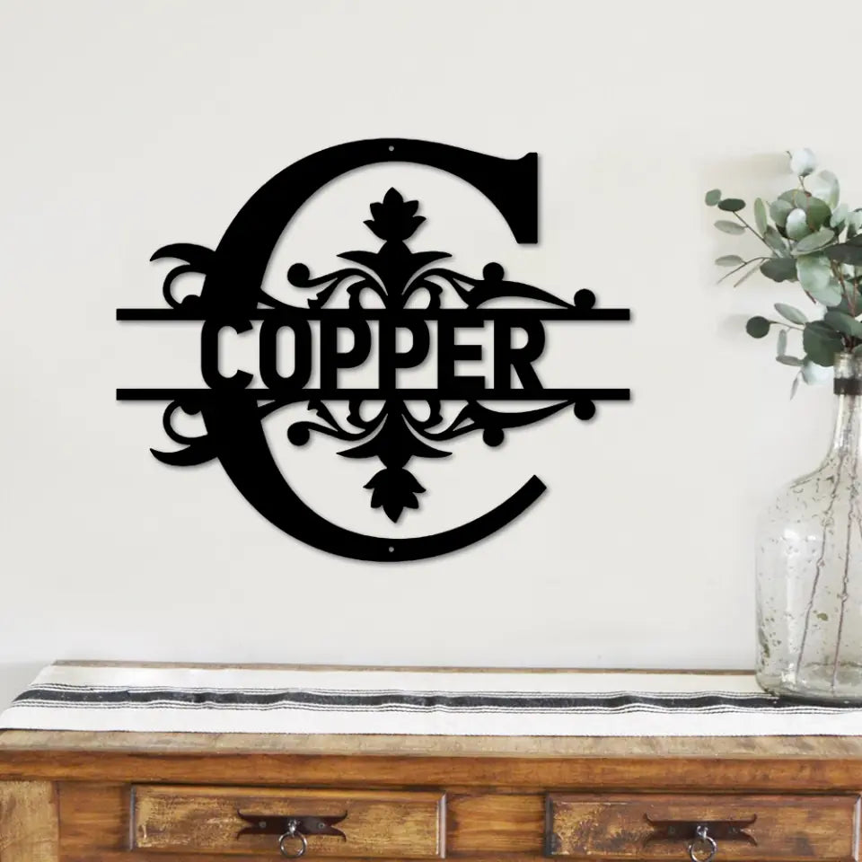 Big First Letter with Name - Personalized Monogram Metal Sign