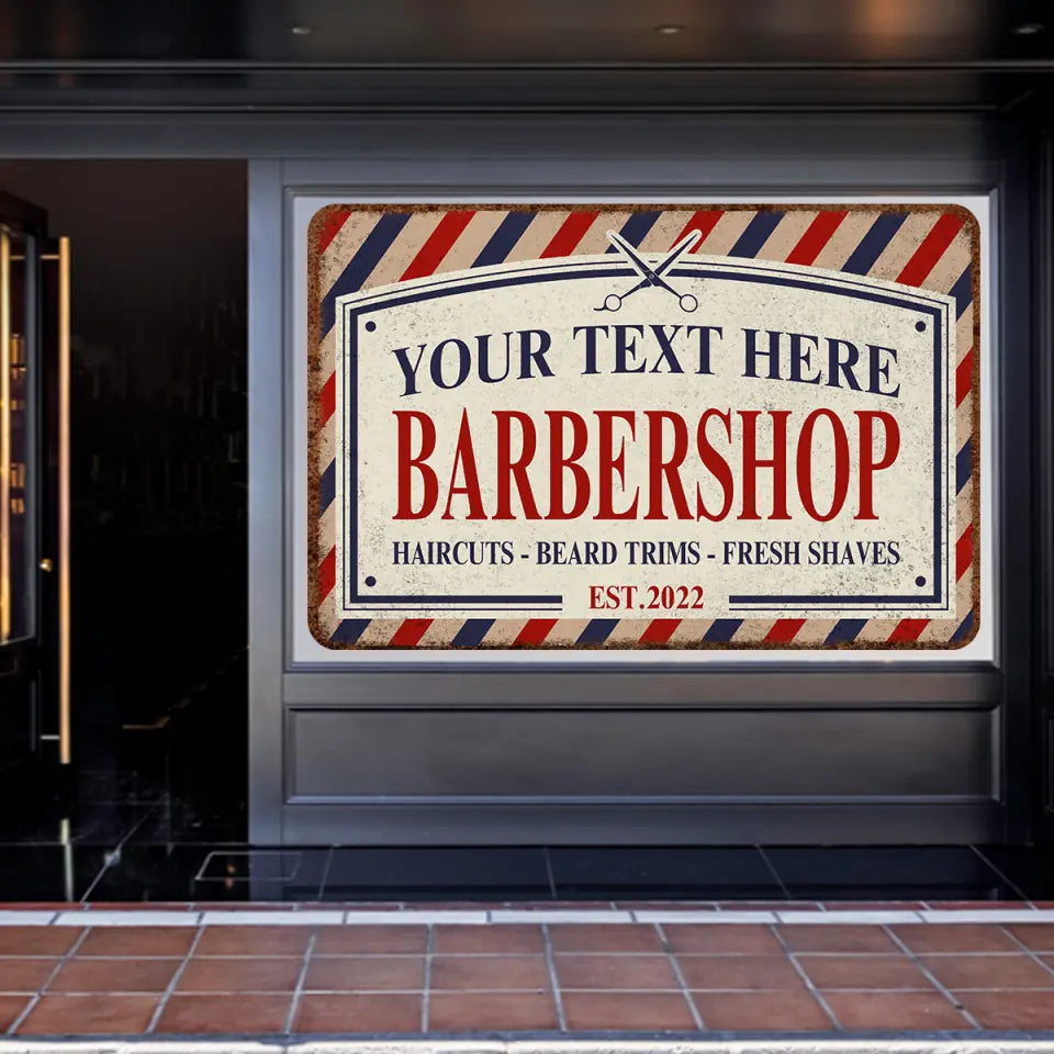 Personalized Barbershop Sign - Haircuts Beard Trims Fresh Shaves - Custom Established Hair Salon - Printed Metal Sign - Gift for Hairdresser Hairstylist - Barbershop Decorations - 212ICNNPMT343