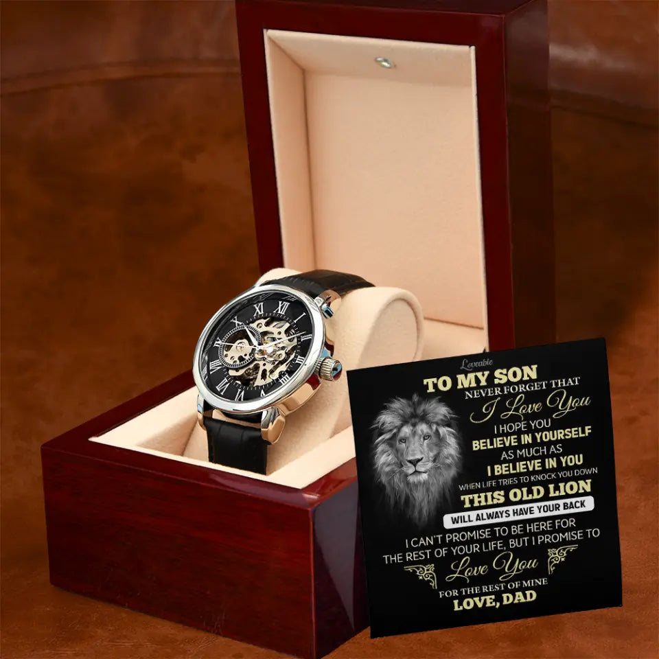 Lion To My Son Watch - Never Forget That I Love You Believe in Yourself - Personalized Luxury Men&#39;s Watch - Best Meaningful Gifts for Adult Son Nephew Fiance Dad Grandpa - 212ICNBNJE342