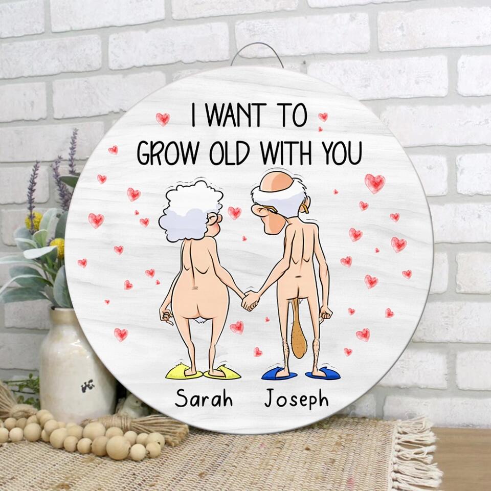 4 Styles Old Couple I Want to Grow Old with You Personalized Wooden Sign