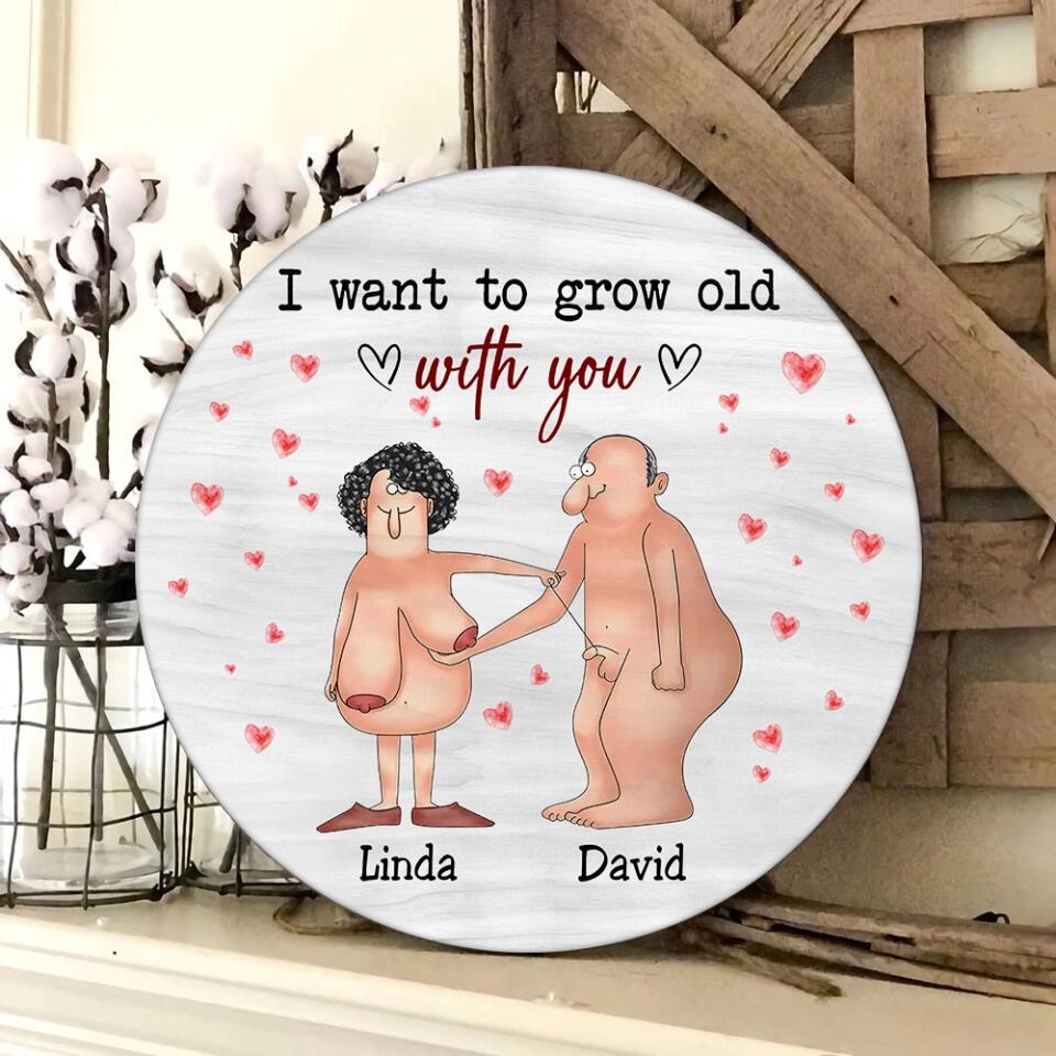 4 Styles Old Couple I Want to Grow Old with You Personalized Wooden Sign