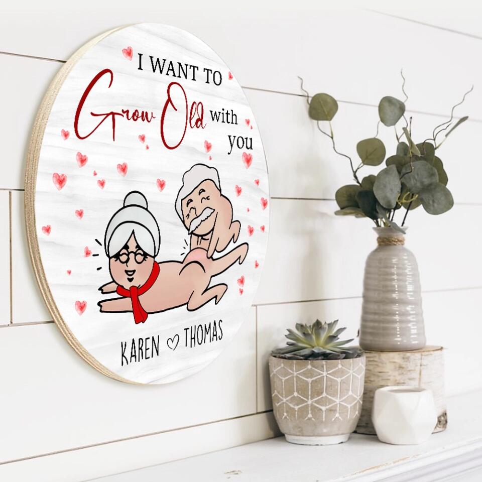 4 Styles Old Couple I Want to Grow Old with You Personalized Wooden Sign
