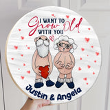 4 Styles Old Couple I Want to Grow Old with You - Custom Names - Personalized Date - Round Wooden Sign - Naughty Dirty Gifts - Anniversary Valentine Gift for Wife Husband Grandparent - 212ICNLNRW350