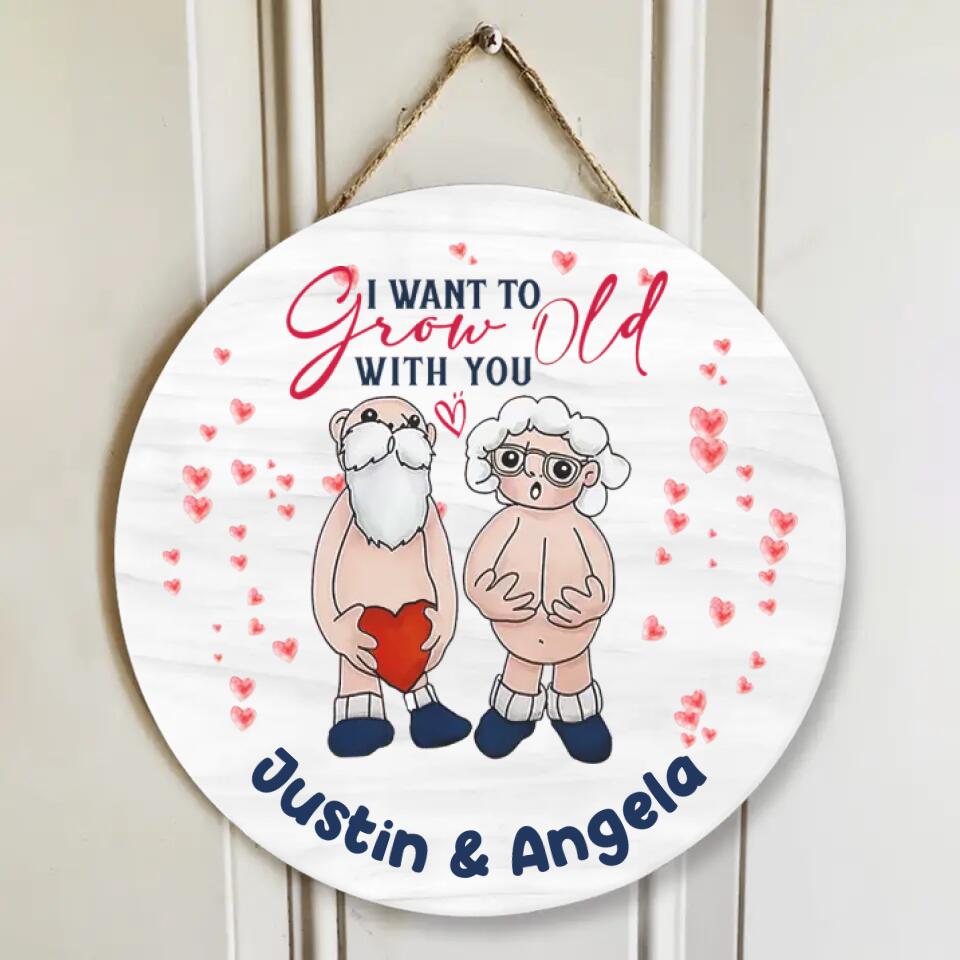 4 Styles Old Couple I Want to Grow Old with You Personalized Wooden Sign